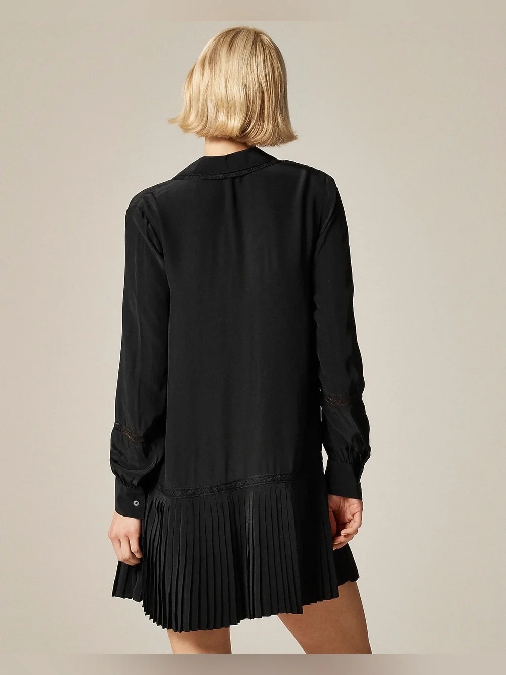 J. Crew New Amelia shirt-dress in crepe de chine Black Lace-Trim Dress Size XS